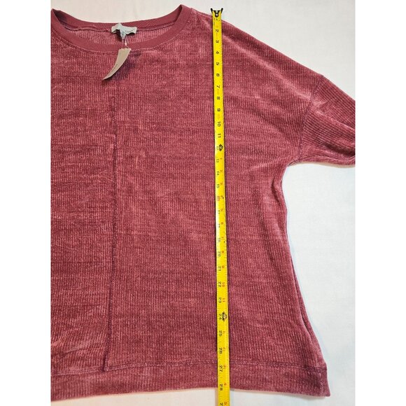 Lukse Womens Dusty Rose Ribbed Texture Long-Sleeve top Velour size 1X New - Picture 9 of 11